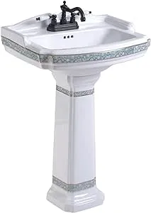 India Reserve White Pedestal Bathroom Sink  23" Green and Gold with Overflow - Traditional - Bathroom Sinks - by Renovators Supply Manufacturing | Houzz