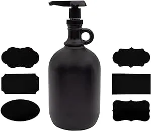 Darware Half Gallon Glass Pump Dispenser Bottle (Black), 64-Ounce Jug with Pump for Sauces, Syrups, Soaps and More