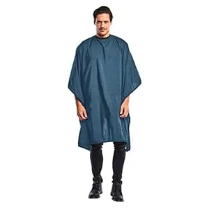 Betty Dain Premier Barber Cutting/Styling Cape, Black Trim Piping, High-end Look, Soft, Lightweight, Water Resistant Nylon, Repels Hair, Snap Closure at Neck, Generous 54 x 60 inch Size, Navy