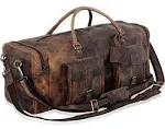 KomalC 28 inch Duffel Bag Travel Sports Overnight Weekend Leather Duffle Bag for Gym Sports Cabin Holdall Bag (Distressed Brown)