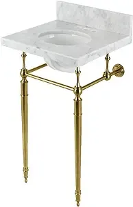 Kingston Brass KVPB1917M347ST Edwardian 19" Carrara Marble Console Sink with Brass Legs (4" Faucet Drillings), Marble White/Brushed Brass