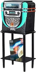 Boston Tabletop Jukebox Record Player Entertainment System with Stand