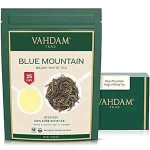 VAHDAM, Exotic White Tea Leaves From The Blue Mountains (25 Cups/1.76oz) 100% Pure White Tea Loose Leaf - Mellow & Delicious | Pure Unblended Loose Leaf Tea | Vacuum Sealed