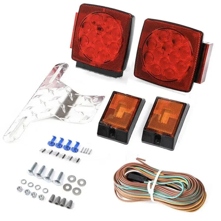 CZC AUTO 12V LED Submersible Trailer Tail Light Kit for Under 80 Inch Boat Trailer Marine with 18G Pure Copper Wiring Harness Kit (Exclusive Trailer Light kit)