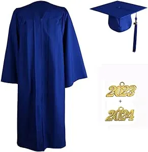 Matte Graduation Gown Cap with Tassel Set 2023 & 2024 Year Charm for College High School Graduates