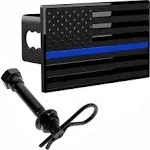 eVerHitch USA Black Flag Metal Hitch Cover with Blue Line (Fits 2.5&#034; Receiver)