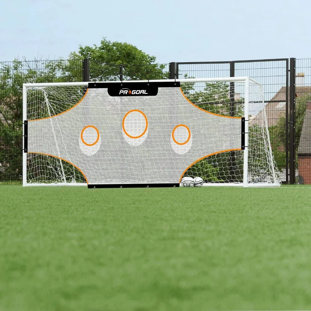 PROGOAL Soccer Goal Target Training Nets - 24x8FT/17x6.6FT/11x6FT Soccer Training Aide with 7 Highlighted Orange Scoring Zones,Portable Training