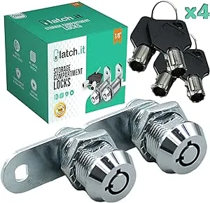 Latch.it RV Compartment Door Lock 7/8 inch 2 Pack | Chrome | Cylindrical Keys, Silver