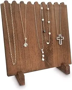 MOOCA Portable Wooden Plank Necklace Jewelry Stand for 8 Necklaces, Necklace Stand, Wood Plank Necklace Display Stand, Necklace Storage Holder, Jewelry Display Stand, Brown Color