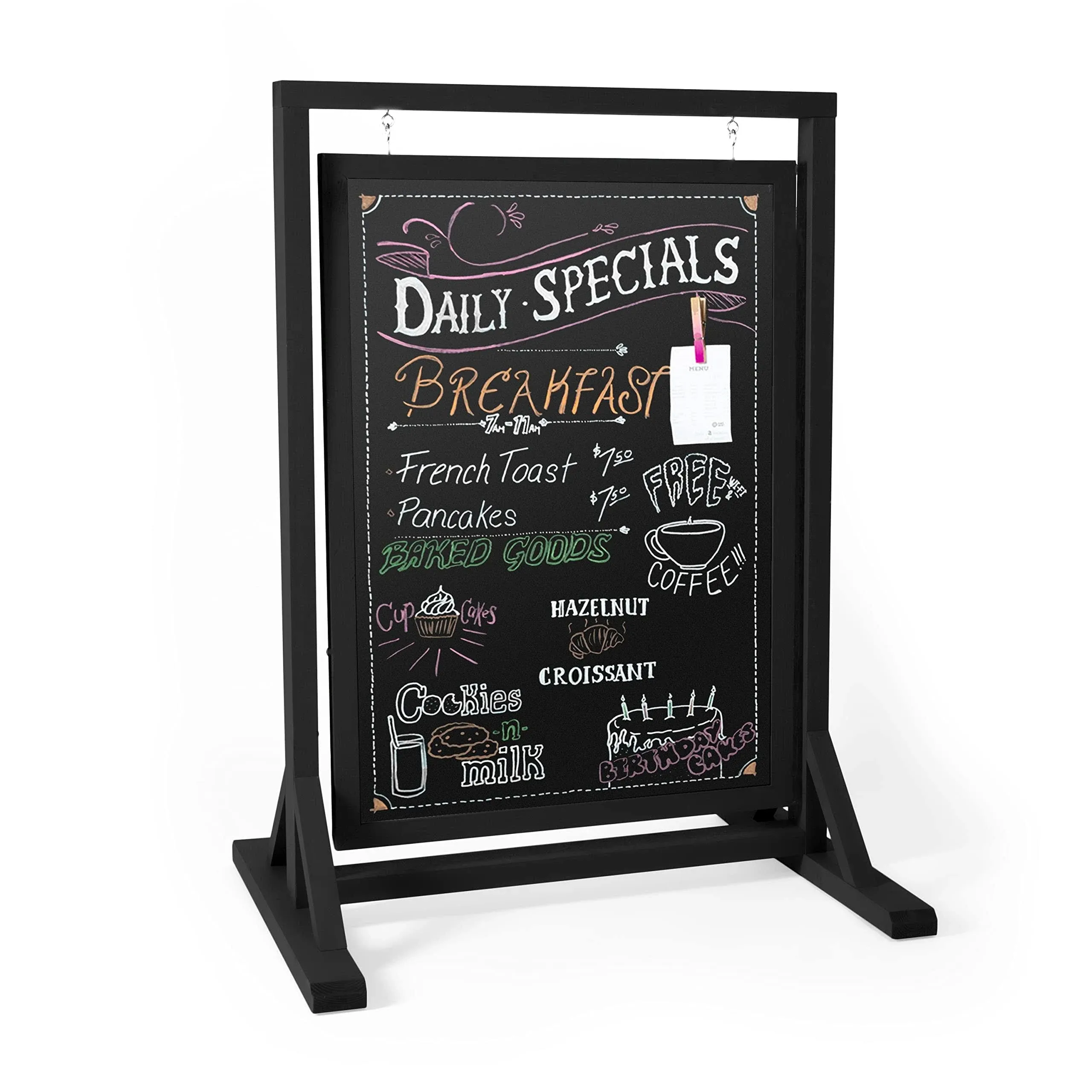 Ilyapa Rustic Double Sided Swinging Chalkboard Sidewalk Sign - Black Magnetic A Frame Alternative Menu Board Sandwich Board Message Sign