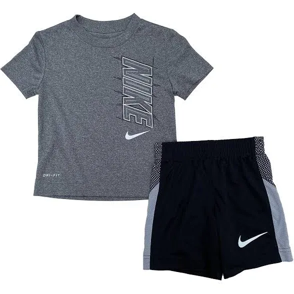 Nike Toddler Boy 2 Piece T-Shirt &amp; Shorts Set ~ DRI-FIT ~ Gray, Black &amp; White ~