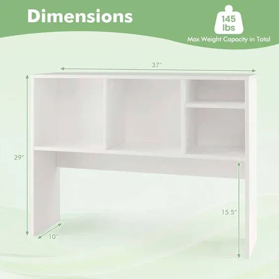 Computer Desktop Bookcase with 4 Cubbies and Open Back Compartment-White | Costway