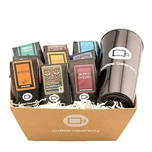 Specialty Coffee Gift Basket with Mug | 9 Sample Bags of Medium Roast Ground Coffee | Coffee Beanery