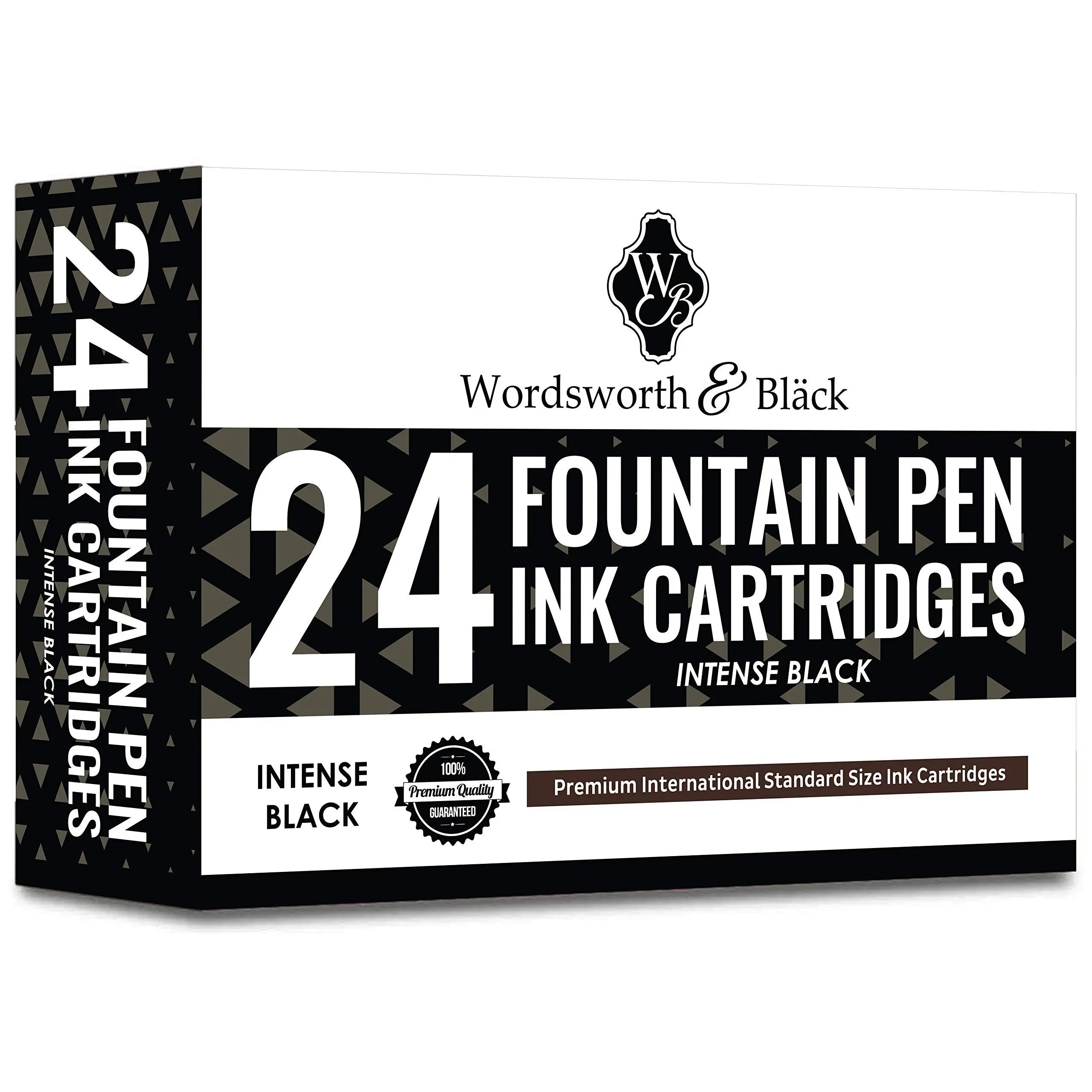 Wordsworth & Black 24 Pack Fountain Pen Ink Refills - Set of 24 Black Ink Cartridges - International Standard Size