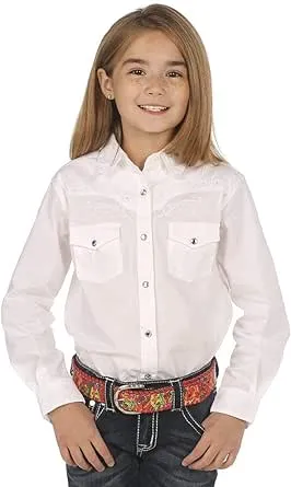 Wrangler Girls' Long Sleeve Solid Western Snap Shirt