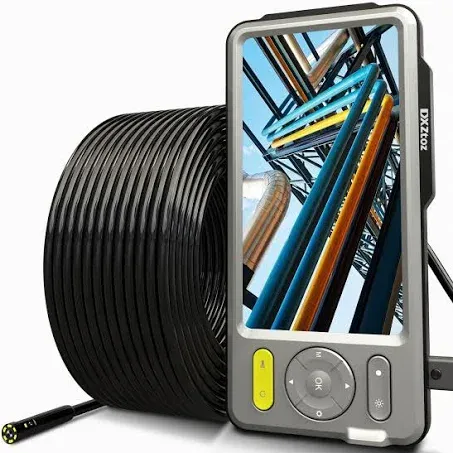 50FT Sewer Camera 5'' Larger IPS Screen, DXZtoz Dual-Lens Endoscope Camera for Drain Pipe Plumbing Plumbers Inspection, 1080P Waterproof Semi-Rigid Snake Camera with Light[Upgraded]