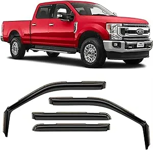 Voron Glass in-Channel Extra Durable Rain Guards for Ford F250 to F550 Super Duty 2017-2022 Crew Cab, Window Deflectors, Vent Window Visors, 4 Pieces - 200289