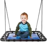 Platform Tree Swing for Kids - Swings for Swing Set, Tree Branch, or Playground - Outdoor Swing with Adjustable Rope - 40x30in Rectangular Swing for Kids Outdoor Activities by Hey Play (Blue/Black)