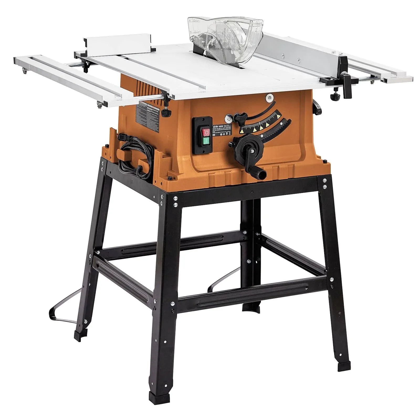 Garvee Table Saw, 10 inch 15A Multifunctional Saw with Stand & Push Stick for Jobside, 90 Cross Cut & 0-45 Bevel Cut, Cutting Speed Up to 500