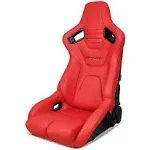 Universal Reclinable Bucket Racing Seat Left Side Dual Slider Red PU Leather