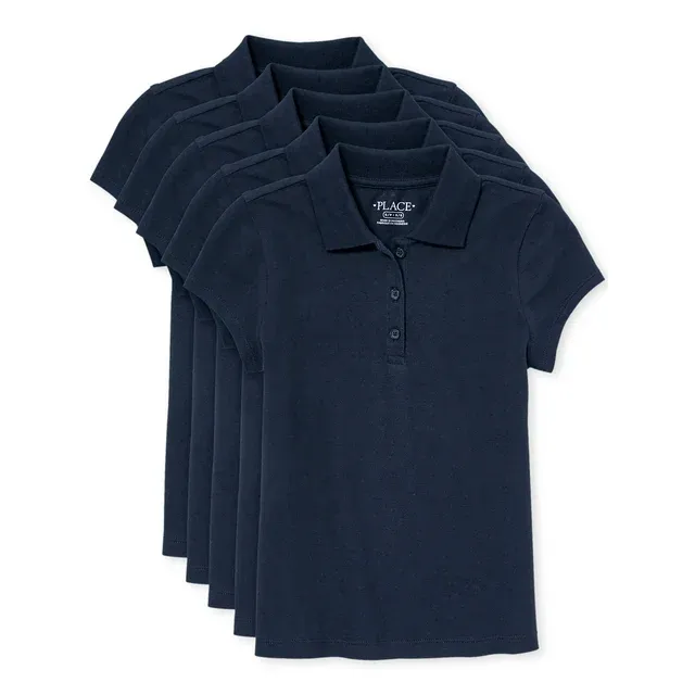 The Children's Place Girls Uniform Short Sleeve Pique Polo, 5-Pack, Sizes XS-XXL