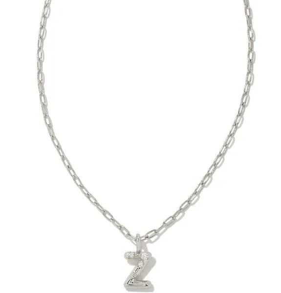 Crystal Letter Z  Silver Short Pendant Necklace in White Crystal