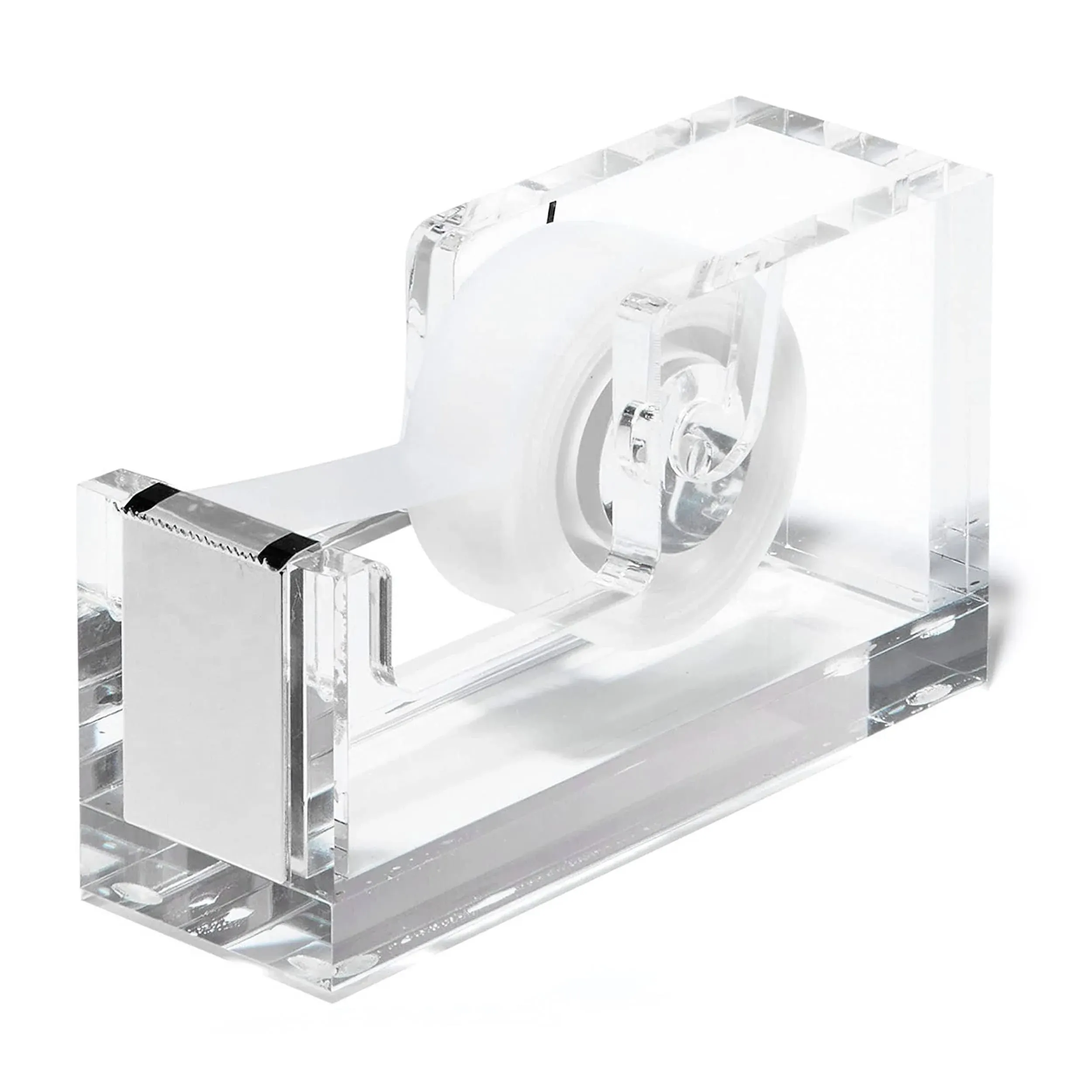 OfficeGoods Modern Acrylic Tape Dispenser - Non-Slip Rubber Holder Bottom- Appealing Design, Perfect for Home, School or Office Desk - Holds Small, Standard, Large Tape Rolls - Silver