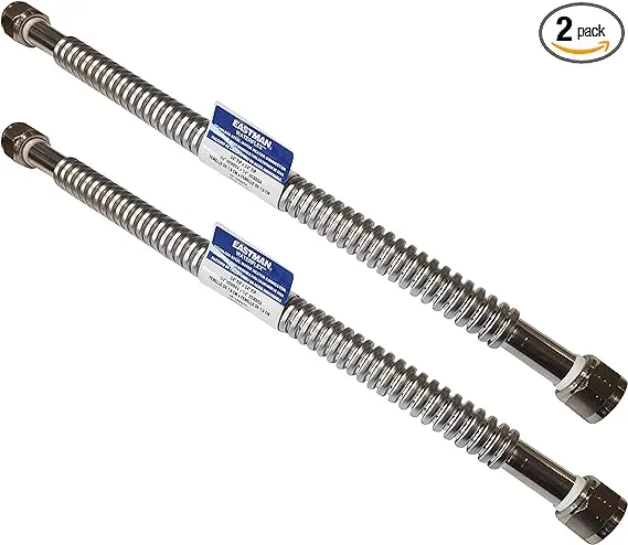 2 Pack Heavy Duty Durable Stainless Steel Corrugated Water Flex Connector with Extra Thick Washers for Water Heater and Water Softener (24x3/4 FIP)