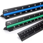 OwnMy 3 Pack 30CM Solid Aluminum Triangular Architect Scale Ruler Set, 3-Colo...