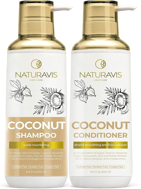 Coconut Shampoo and Conditioner Set - Sulfate Free and Paraben Free Intense Moisturizing Treatment with Jojoba - for Hydrating Your Scalp and Restorin