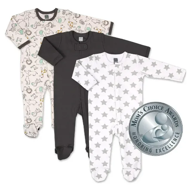 The Peanutshell Safari Footed Baby Sleepers for Boys and Girls, 3-Pack 6-9 Months