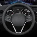 LIKEWEI Nappa Premium Leather Car Steering Wheel Cover, Non-Slip, Breathable, Universal 15 Inches, Black