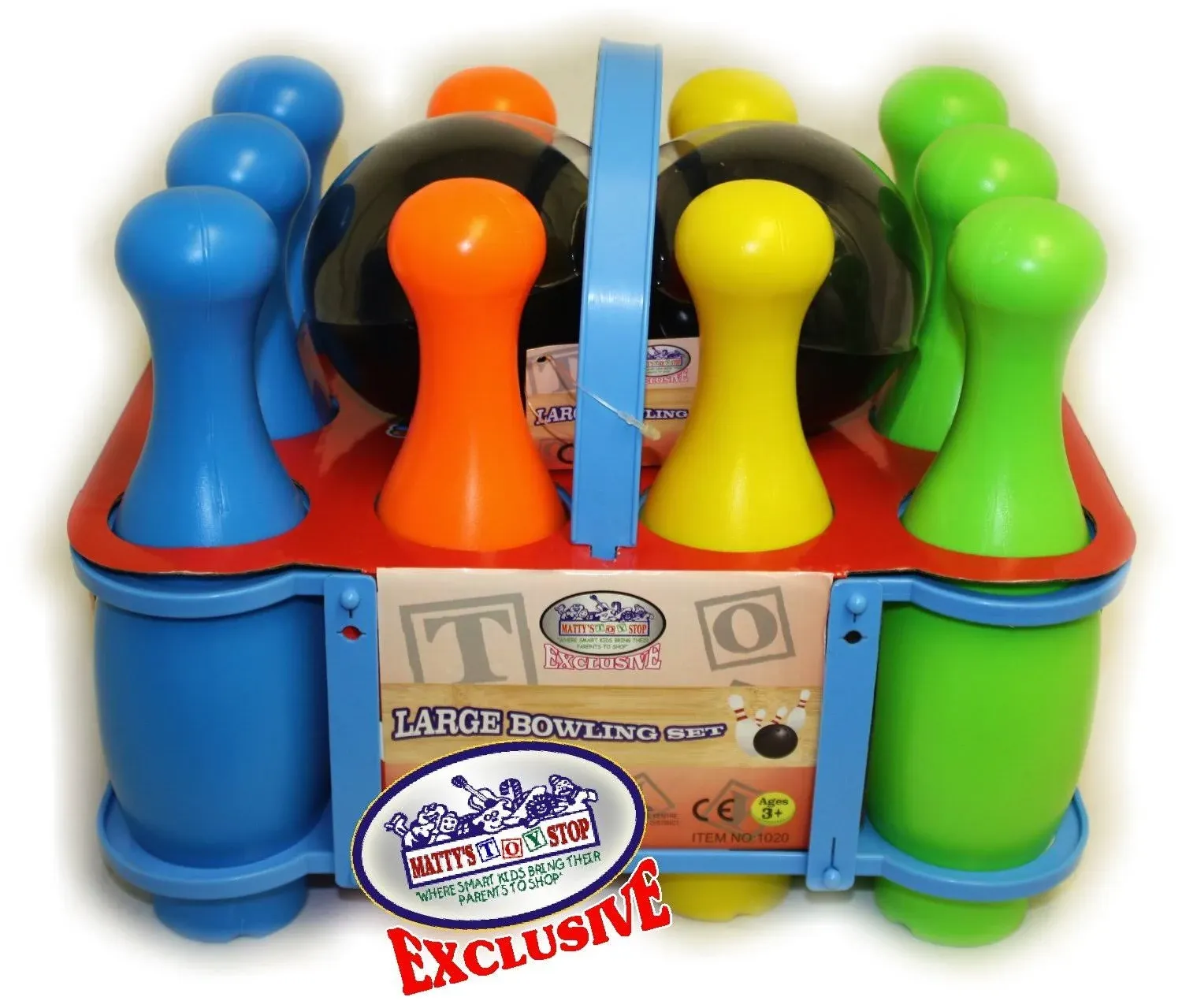 Matty's Toy Stop 10 Pin Multi-Color Deluxe Plastic Bowling Set for Kids with ...