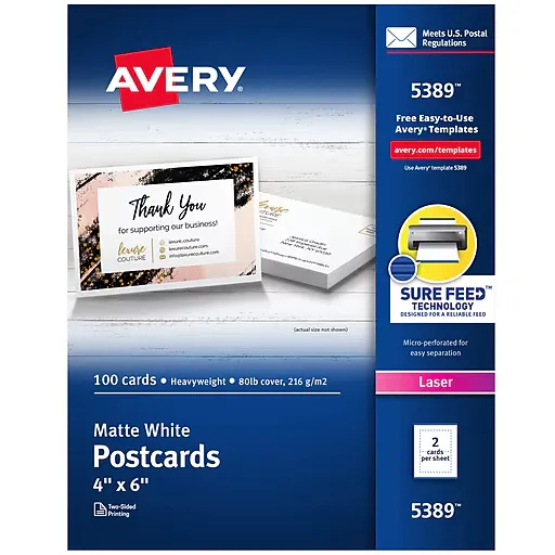 Avery Laser Postcards 4" x 6" Uncoated 100 Cards/Box