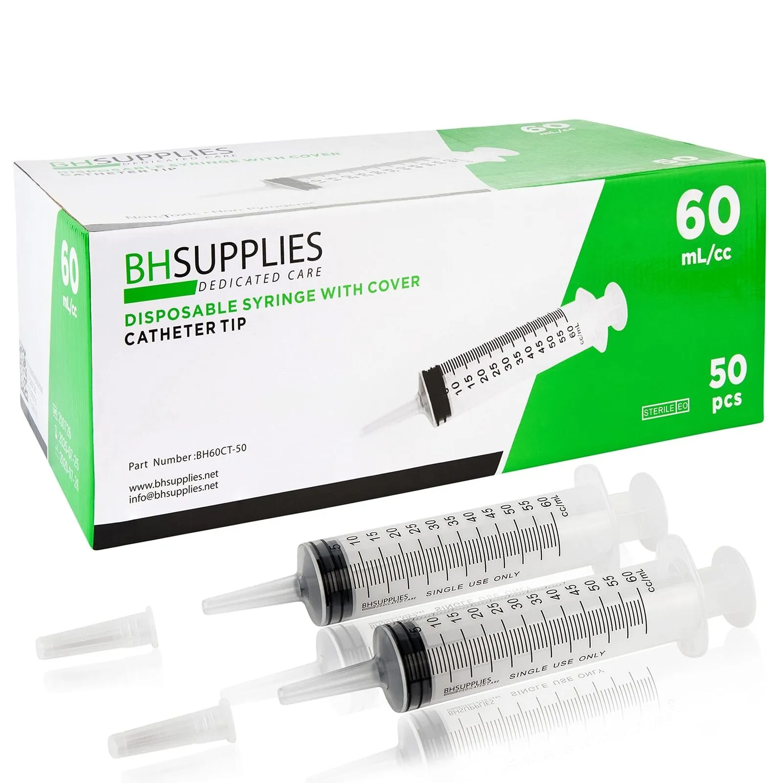 BH Supplies 60mL Syringe Catheter Tip Sterile with Caps - (No Needle) - Steri...