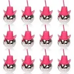 ZHURUININ 12pcs Disco Ball Pink Cowgirl Hat Cups with Straws Cowboy Western Party Supplies, Let’s Go Girls Single Girl Party Supplies (12 PCS)...