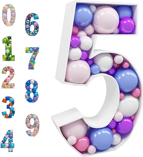 Mosaic Balloon Frame Marquee Light Up Number 2 Pre-Cut Large Foam Board Sign Cut-out for Boy Girl Birthday Backdrop Anniversary Decoration