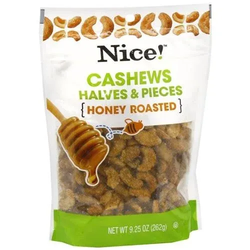 Nice! Cashew Halves and Pieces, Honey Roasted 9.25 oz (Pack of 2)