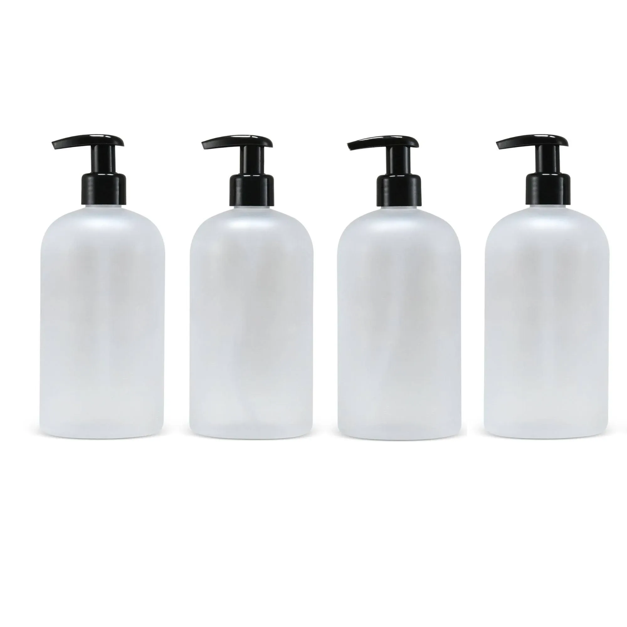 16 oz Empty Pet Plastic Refillable Bottles-with Lotion Pumps Frosted Clear / 4 Bottles