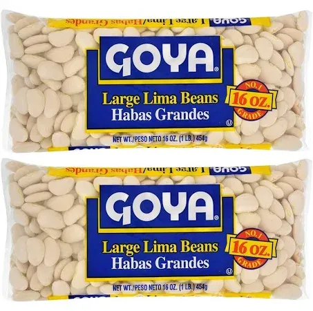 Large Lima Beans by Goya, Butter Beans, Whole Dried Beans, Gigante Beans, Rich in Fiber, Nutritious and Versatile, 16oz. Bag (Pack of 2)