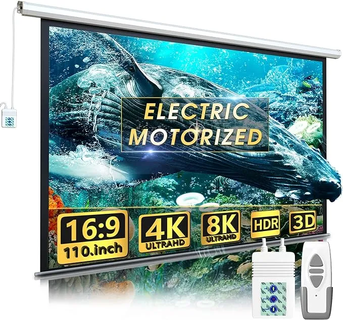 Aoxun 110" Motorized Projector Screen - Indoor and Outdoor Movies Screen 110 inch Electric 16:9 Projector Screen w/Remote Control