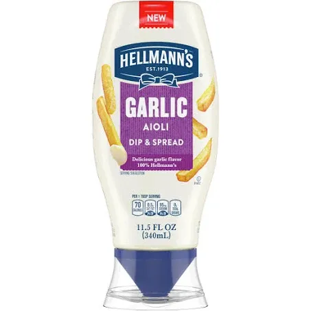 Hellmann's Garlic Dip & Spread Garlic Aioli 12 Piece for French Fries, Sandwiches, Burgers & More Made With 100% Certified Vegan Ingredients 11.5 oz