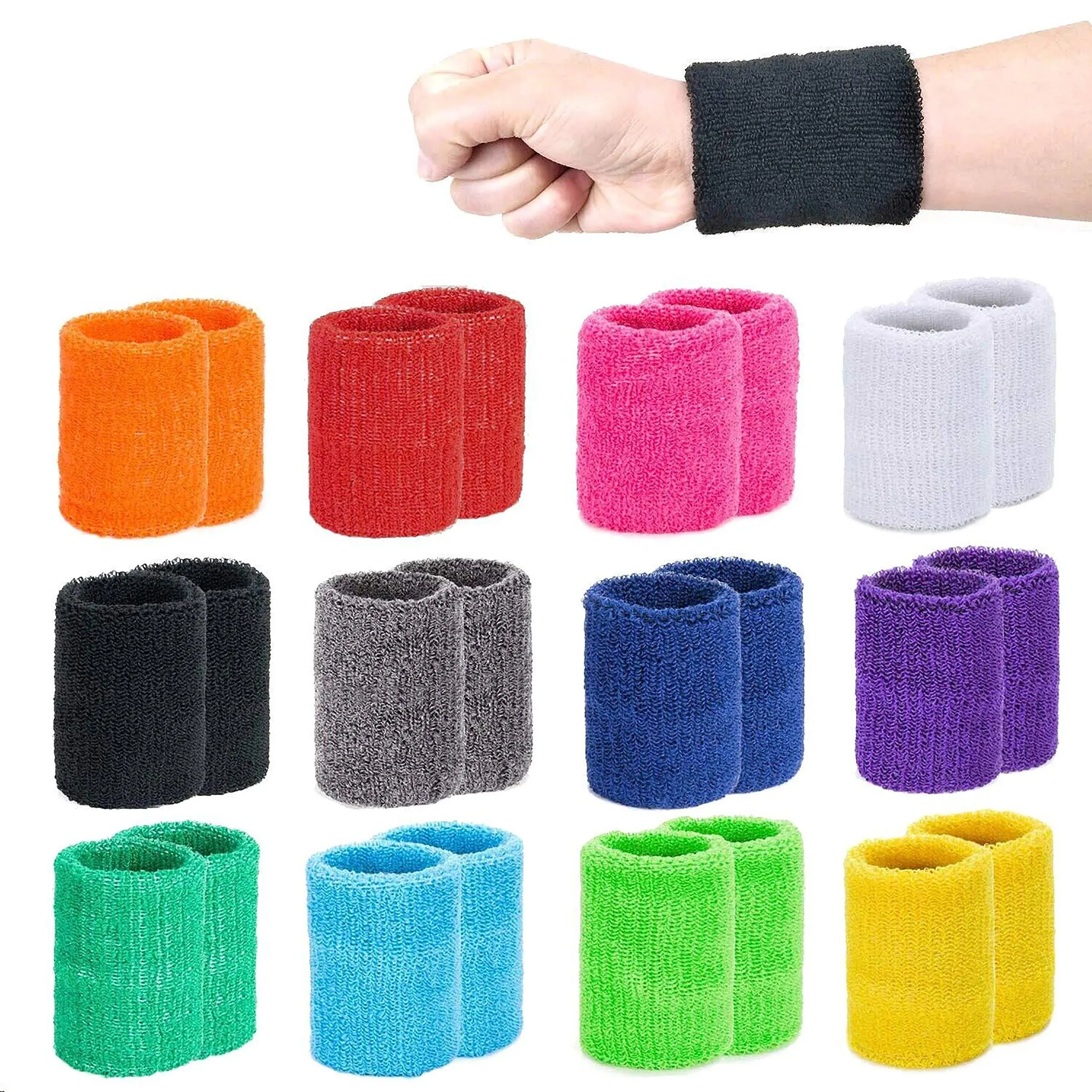 24 Pieces Sports Wristbands Wrist Sweatbands, Colorful Sweat Bands for Teams, So