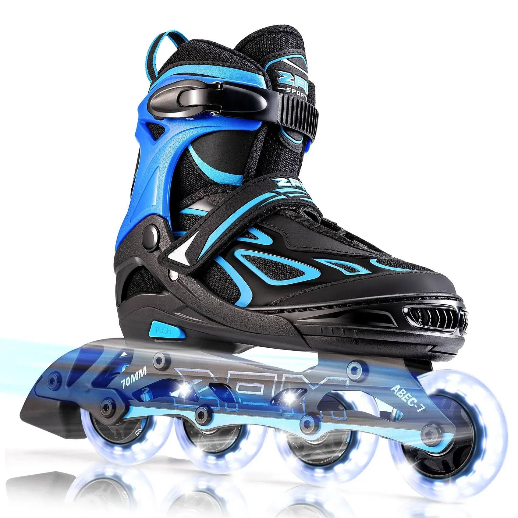 2pm Sports Vinal Girls Adjustable Flashing Inline Skates, All Wheels Light Up, Fun Illuminating Skates for Kids and Men