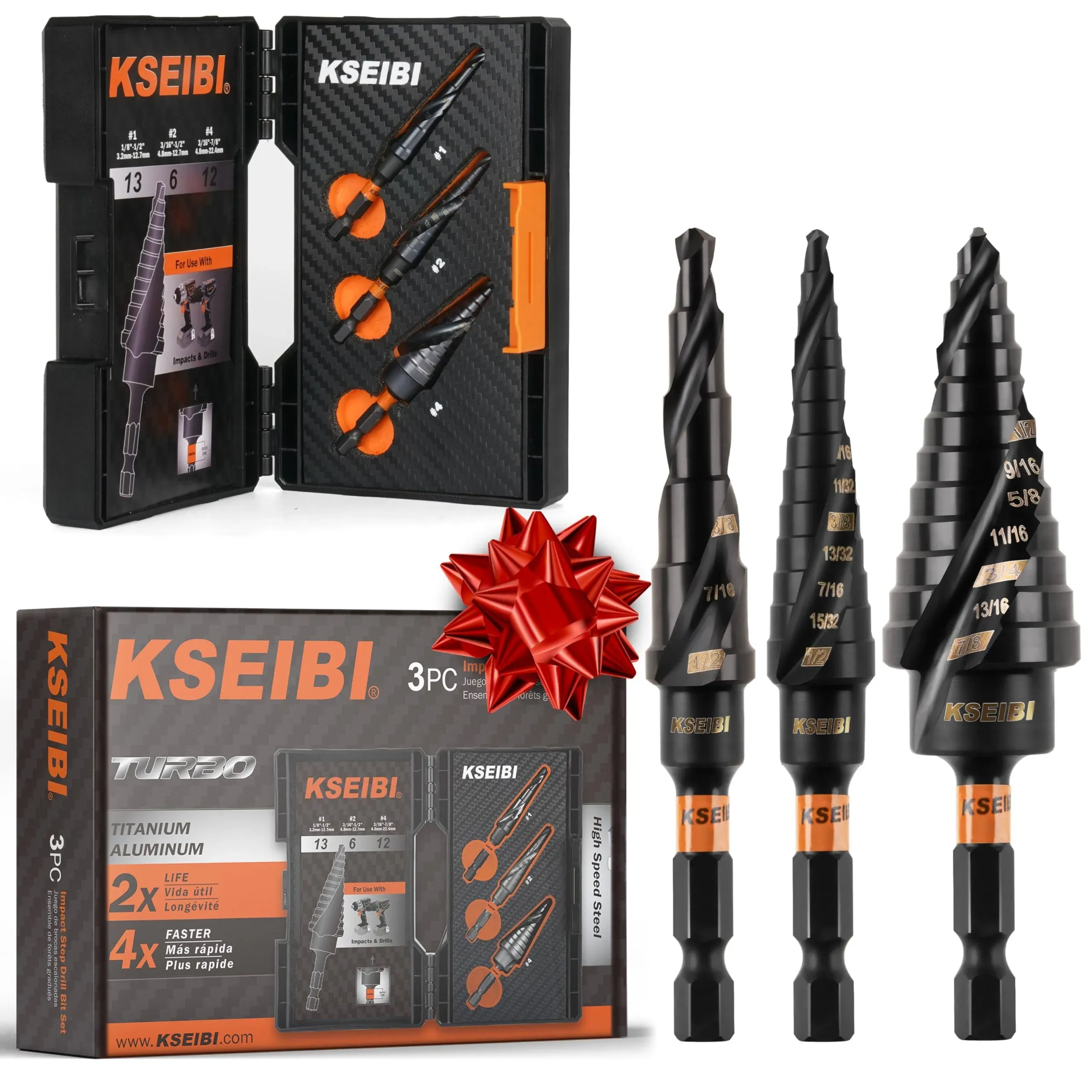 KSEIBI Unibit 3-Piece High-Speed Steel Step Drill Bit Set - for Stainless Steel, Aluminium, Wood