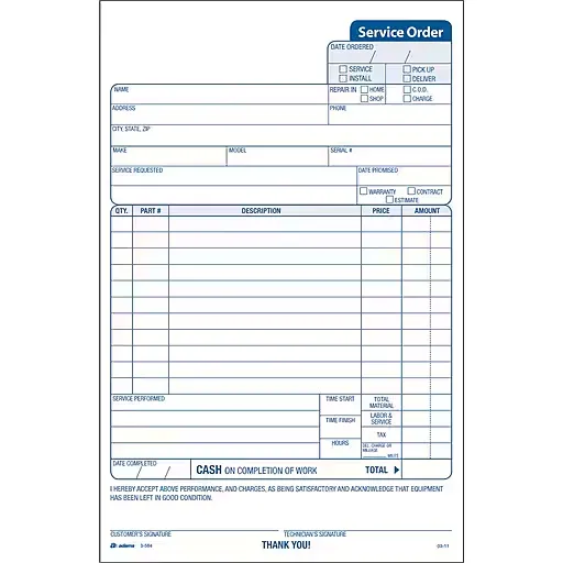 Adams 3-Part Carbonless Work Orders, 5-2/3" x 9", 250 Sets/Book (3-584) | Staples