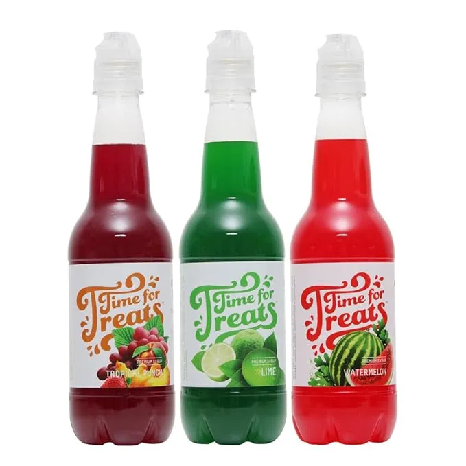 3-Pack Tropical Punch, Watermelon, Lime Syrup for Snow Cones, Homemade Sodas, Cocktails, Coffee, Baking and More - Time For Treats 16.9 Fluid Ounce Per Bottle