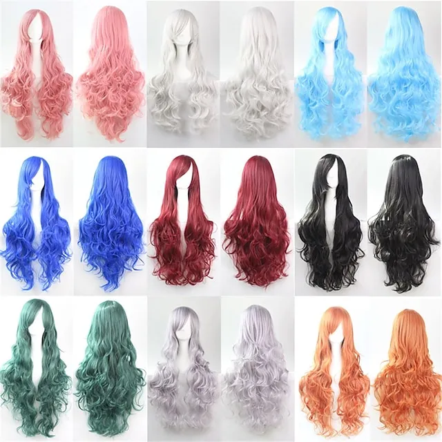 Wig Cos Wig 80cm Long Curly Hair High Temperature Silk Multicolor Curly Hair Anime Halloween Wigs 2024 - $14.49