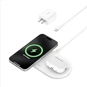 Belkin BoostCharge Pro 2-in-1 Magnetic Wireless Charging Pad with Qi2 (White)