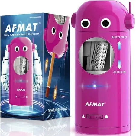 AFMAT Electric Pencil Sharpener, Robot Pencil Sharpener for Colored Pencils 7-11.5mm, Auto in & Out, Fully Automatic Rechargeable Hands-Free Pencil Sharpener for Home, Classroom, Battery Operated